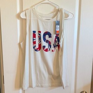 Natural Reflections Cream USA Graphic Tank Top with Red & Blue Print